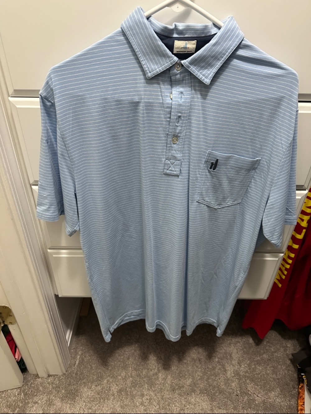 johnnie-O Light Blue Striped Polo with Chest Pocket